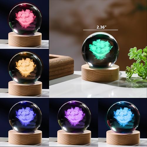 3D Rose Crystals Ball 60mm - Glass Figurine Decor I Love You Gifts for Women, Lovers, Girlfriend, Wife - Birthday Room Decoration - Image 6