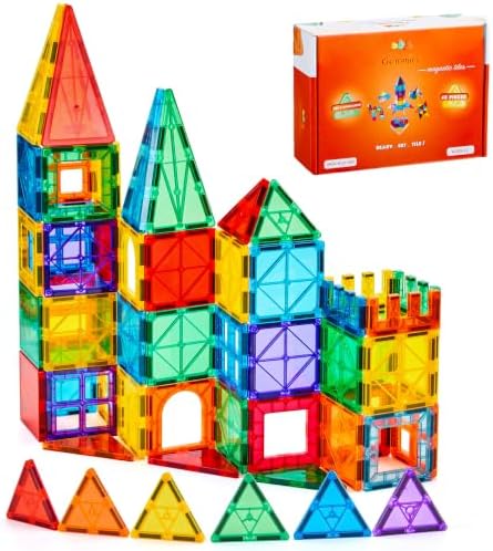 Gemmicc Magnetic Tiles Building Blocks, Magnet Toys for Kids, STEM Approved Educational Toys,3D Magnet Puzzles Stacking Blocks for Boys Girls,63 PCS Classic Set by GEMMICC