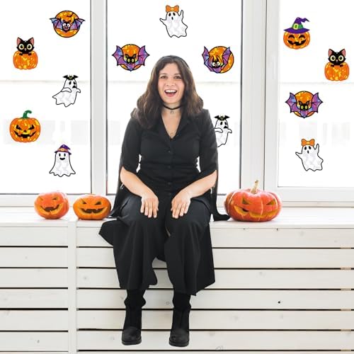 Renbuzhu 40PCS Halloweens Crafts Bulk: Ghosts Pumpkins Paper Suncatchers DIY Kit Party Activities Decorations, Window Stained Glass Effect Art Supplies - Image 6