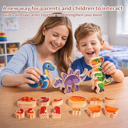 INIFEIDALA Magnetic Wooden Dinosaur Building Blocks, Ages 3-6 - Image 6