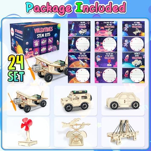kortes Valentines Day Cards for Kids Classroom, 24 Pack Valentines Gift Cards with Stem Kits, Valentine's Party Favors Toys for Boys Girls and Valentine School Exchange Gifts Greeting Cards - Image 6