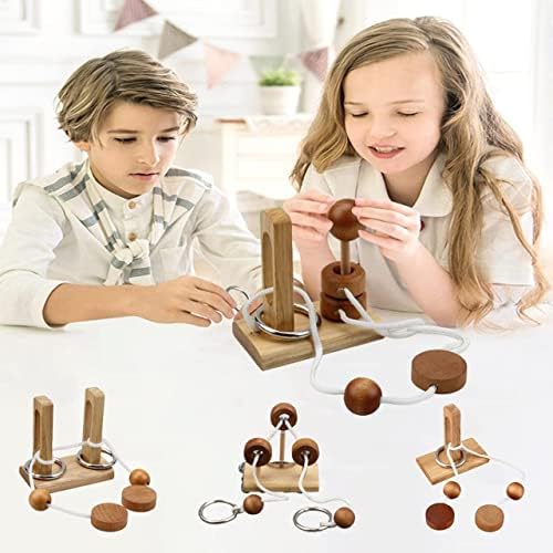 Wooden and Metal 3D Unlock Interlock Assorted Brain Teasers Puzzles，IQ Logic Training Family Game Party Favor Coffee Table Time Unlock Interlock Mind Puzzles Box（6Pcs） - Image 4