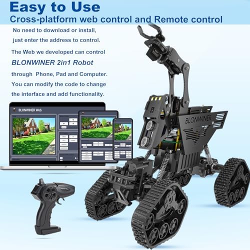 Robot Car Kit, 2 in 1 Smart Robotics Arm Building Toy for Raspberry Pi Python Coding, STEM Programming Tank Kits with Camera (Without RPi Board) - Image 5