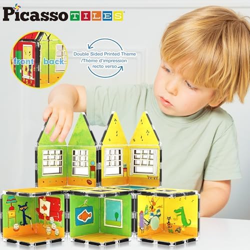 PicassoTiles Magnetic Tiles Pete the Cat Home Theme Building Blocks Double Sided Printing Toddler Magnet Toys Education STEM Learning Kit Construction Brain Development Preschool Kid Game Boy Girl 3+ - Image 2