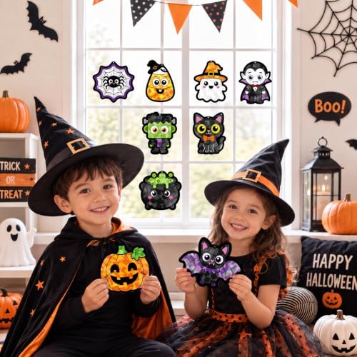 48PCS Halloweens Crafts Bulk: Ghosts Pumpkins Paper Suncatchers DIY Kit Party Activities Decorations, Window Stained Glass Effect Art Supplies - Image 5