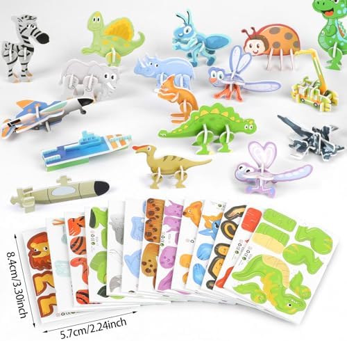 CCINEE 100 Pcs Educational 3D Cartoon Puzzle Toys for Kids,3D Animal Dinosaur Airplane Insect Learning Educational Montessori Toys Paper Puzzle Game for DIY Crafts Birthday Gifts - Image 4