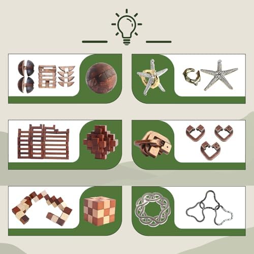 Puzzles Toys 12pcs Ring Metal Wooden Brain Teaser Puzzles for Adults Kids - Image 2