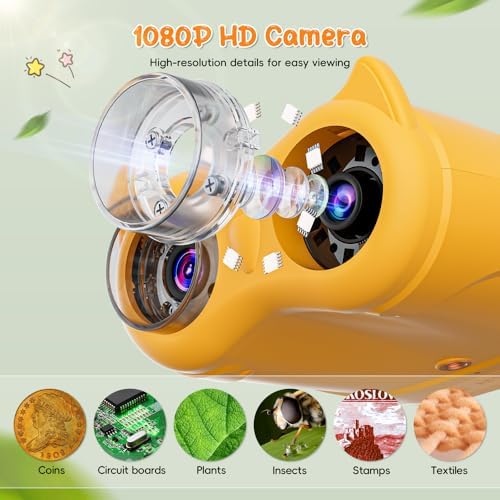2-in-1 Kids Microscope Telescope, Temodu 2.0" 1000X Digital Microscope for Kids, HD Portable Education Telescope for Kids Birthday Festival Gift, Science Fun Toys for Children Age 4-12 (Yellow) - Image 3