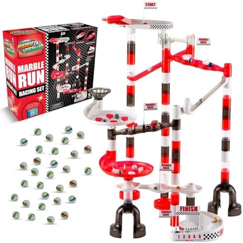 Marble Genius Marble Run Racing Set: 125-Piece Marble Run Racing Set Toys for Kids, Marbles Maze Tower Building Blocks, Marbles Race Track Rolling Game, Educational Learning STEM Toy Gift by MarbleGenius