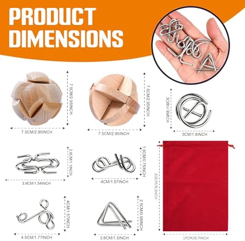 30pcs Metal & Wooden Brain Teaser Puzzles Set, 3D Brain Teasers Wire Puzzles for Adults Teens Kids, Educational IQ Unlock Interlock Puzzle, Entertaining & Thoughtful Gift Set - Image 3