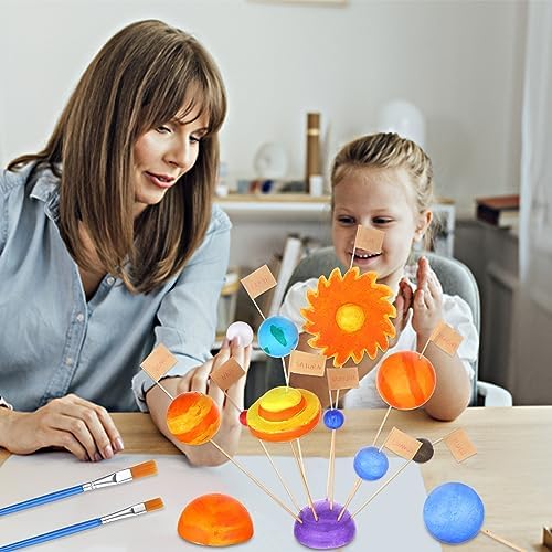 60 PCS Solar System Model Foam Ball Kit Includes 18 Mixed Sized Polystyrene Spheres Balls,18 Pieces Long Bamboo Sticks, 18 pieces Toothpick Flag, and 6 Pcs Painting Brushes for School Science Projects - Image 6