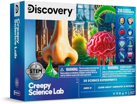 Discovery Creepy Science Lab - 28 Experiments Science Kit| Slime, Boogers, Brain Dissection| STEM Learning Toy| Glow in the Dark Chemistry Set| Kids Educational Activity| Gift for Boys Girls| Ages 8+ by Discovery