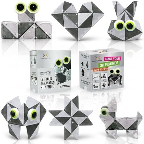 MagStackers Magnet Fidgets for Kids - 22 Pc Magnetic Tiles Toy Building Set with Tetrahedron and Tripyramidal Magnet Blocks for 5+ Years - Reduce Fidgeting and Create 1000+ Fun Creatures and Designs by HyperBlasters