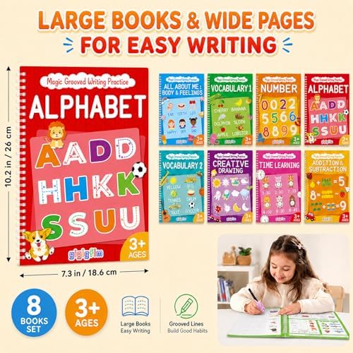 Magic Grooved Writing Practice Books for Kids 3-10, Large Reusable 3D Handwriting Workbooks with Disappearing Ink, Tracing Book Toy Gifts for Kindergarten Summer Workbook Preschool Learning Activities - Image 3