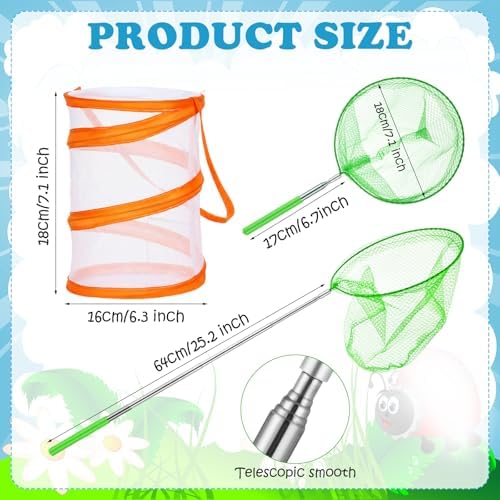 Simgoing 12 Pcs Telescopic Butterfly Fishing Nets for Kids, Outdoor Explorer Catching Kits, Insect Mesh Cage, Catching Insects Bugs Fishing, Extendable 34 Inch - Image 2