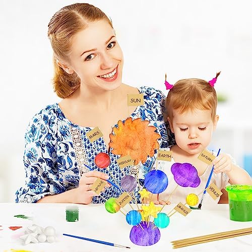 100 Pieces Solar System Model Foam Ball Kit Includes Mixed Sized Polystyrene Balls Toothpick Flag Bamboo Sticks Painting Brushes for School Science Project DIY Planet Handcraft - Image 6