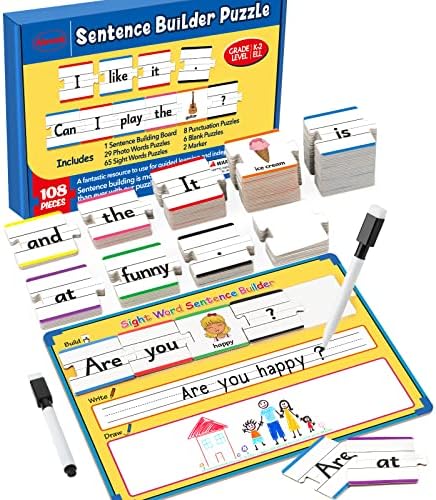Aizweb Sentence Building Games,Phonics Puzzles for Kids Ages 5-8,Montessori Phonics Reading Learning Games,Learn to Read Part of Speech,Sight Words&Grammar,Speech Therapy Special Education Toy by AIZWEB