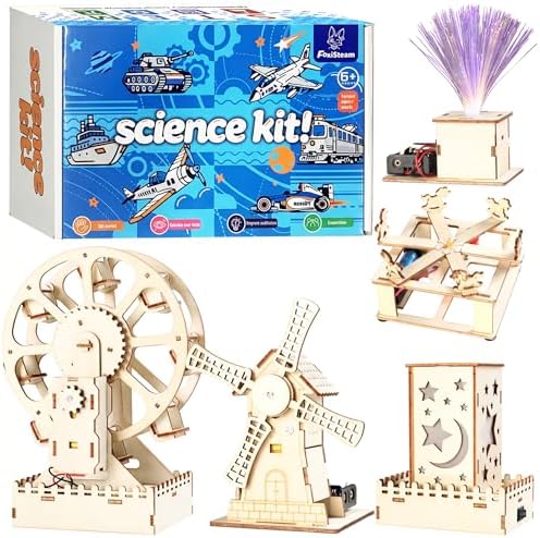 5-in-1 STEM Kits for Kids Ages 8-13, Wooden Building Toys with Motorized Ferris Wheel & Night Light, DIY Science Engineering Projects, Educational Gifts for Boys and Girls by FoxiSteam