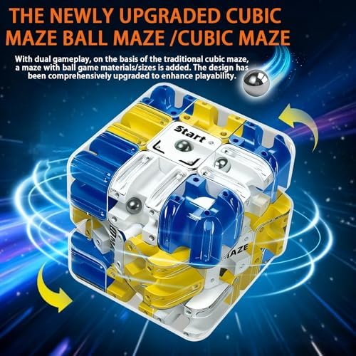 3D Rolling Ball Maze Cube, Marble Labyrinth Cube, 3D Labyrinth Puzzle Cube, Spatial Awareness Brain Training Educational Focus Game Gift for Adults Teens Kids (Yellow & Blue) - Image 5