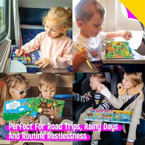 SpriteGru 2 Travel Game Pads, 60 Dry Erase Activities Games Reusable & Erasable Book, Fun Brain Challenge Games Interesting Educational Toy and Learning Tool for Road Trip Airplane Travel - Image 4