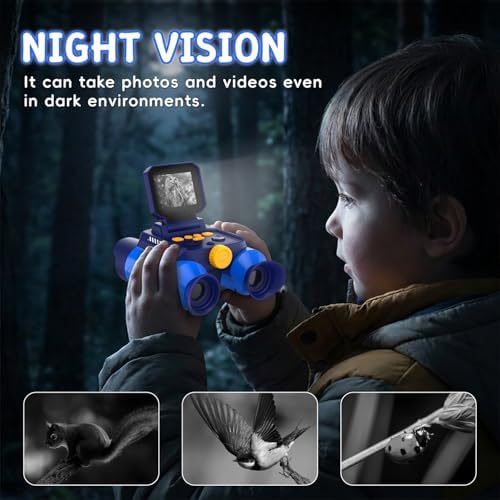 Binoculars for Kids with Night Vision, 2.4" HD Screen & 10X Zoom for Photo and Video - Outdoor Adventure Binoculars Bird Watching, Camping, Hiking, Gifts for Kids Ages 4+ (Blue) - Image 3