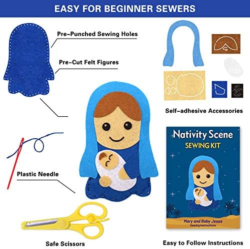 CiyvoLyeen Kids Sewing Kit Crafts – DIY Nativity Scene Christmas Ornament Sewing Set for Girls & Boys Beginner Craft Kit for Kids - Image 3