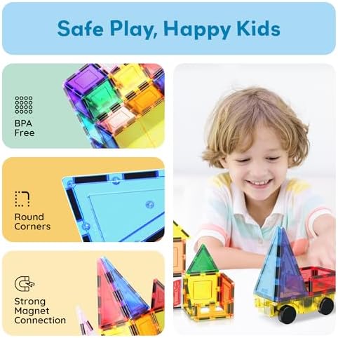PicassoTiles Magnetic Tiles Toddler Toys Magnetic Building Blocks for Kids 61 Piece STEM Educational Toys for Girls & Boys Ages 3-12 Play for Preschool Learning Stocking Stuffer - Image 6