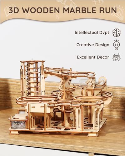 SainSmart Jr. 3D Wooden Puzzles for Adults, 225 PCS Marble Run Wood to Build, Electric Driven Mechanical Model Building Kit, DIY Gift for Aged 14+, Roller Coaster - Image 2