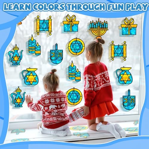 QOUBAI 32 Sets Hanukkah Suncatchers Craft Kit DIY Window Stained Glass Effect Chanukkah Paper Crafts for Home School Classroom Decoration Kid Birthday Gift Creative Art Project Activity Game - Image 5