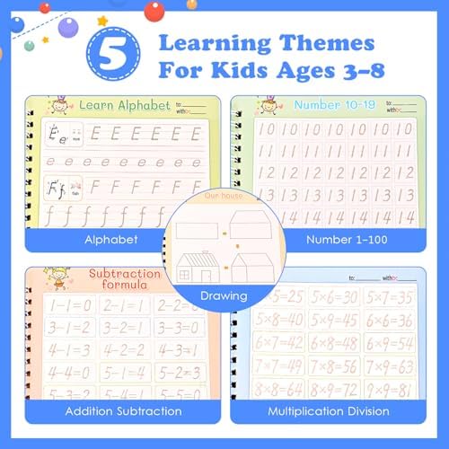 Magic Grooved Writing Practice for Kids Ages 3-8|Reusable Tracing Workbook|Magic Copybook Set with Disappearing Ink Pens for Preschool Learning - Image 3