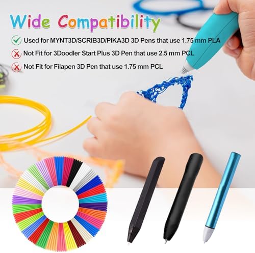 30 Colors 3D Pen Filament Refills 1.75mm PLA Threads Each Color 16.4 Feet Total 492 Feet with 2 Finger Caps Compatible with SCRIB3D and Compatible with MYNT3D 3D Pencil (3D Pen Not Included) - Image 5