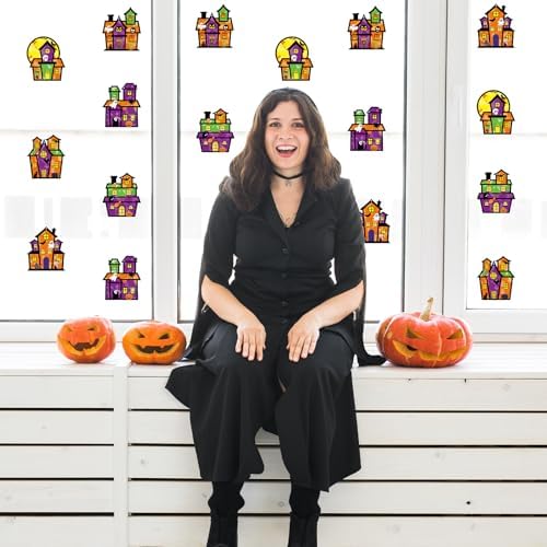 Renbuzhu 36PCS Halloweens Crafts Bulk: Haunted House Paper Suncatchers DIY Kit Party Activities Decorations, Window Stained Glass Effect Art Supplies - Image 6