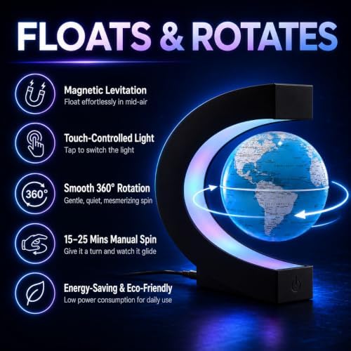 Magnetic Levitation Rotating World Globe with LED Light and Touch Control - Image 2