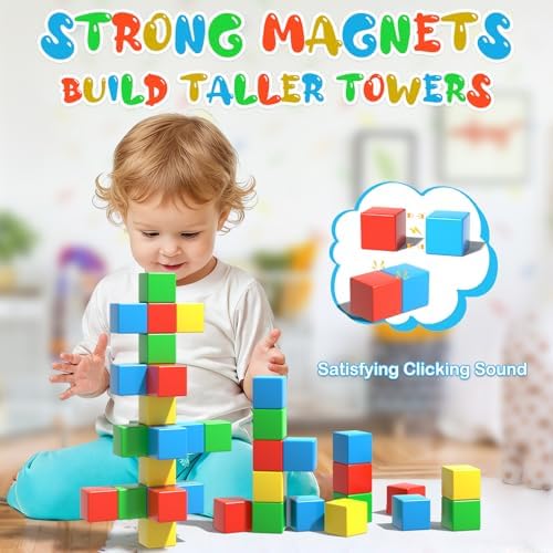 Magnetic Blocks, 28PCS Magnetic Building Blocks, 1.34 inch 3D Cubes for Toddlers, Preschool Educational Construction Kit, Sensory Montessori Toys Kids Blocks for Boys Girls - Image 4