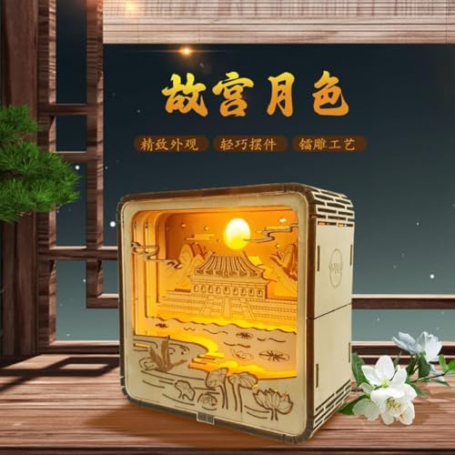 Wooden Carved Night Light 3D Three-Dimensional Puzzle Wooden Craft Decoration, Moonlit Landmark of The Forbidden City, Cultural and Creative Gifts - Image 5