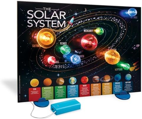 4M KidzLabs 3D Solar System Light-Up Poster for Kids Ages 5-12 – Glow in the Dark Space Science Fair Project Kit with Sun & 8 Planets, STEM Educational Toy, Battery Powered Illuminated Display Board - Image 2