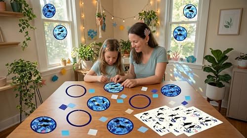 48PCS Summer Crafts: Paper Shark Suncatchers DIY Kits, Window Stained Glass Effect Art Supplies - Image 3