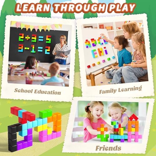 65PCS Magnetic Blocks with Magnet Eyes Toy, Magnetic Building Blocks with Storage Bag for Kids Gifts, STEM Preschool Sensory Magnetic Cubes for Toodlers Boys Girls Ages 3 4 5 6 7 8, Bright Color - Image 6