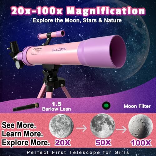 Telescope for Girls, 50mm 100x Pink Purple Telescope with Unicorn Stickers - Image 3