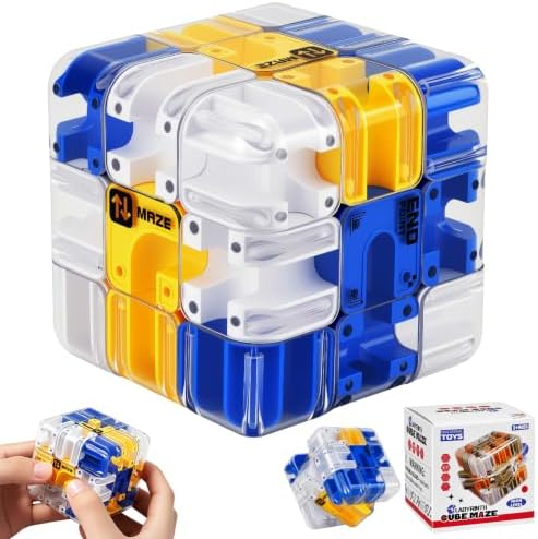 3D Maze Cube Ball Puzzle Brain Teaser for Adults & Kids, Educational Learning Toys Logical Thinking, Family Board Games Tabletop, Durable Puzzle Cube (White&Blue&Yellow, 2.7x2.7x2.7) by Unknown