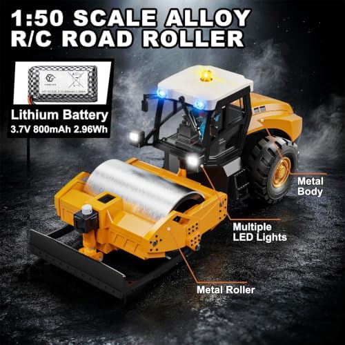 RC Road Roller 1:50 Remote Control Construction Vehicle with Metal Roller - Image 2