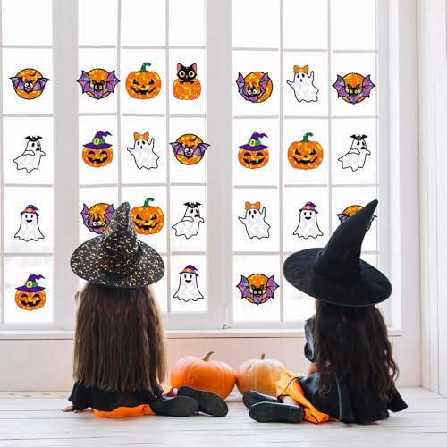 Renbuzhu 40PCS Halloweens Crafts Bulk: Ghosts Pumpkins Paper Suncatchers DIY Kit Party Activities Decorations, Window Stained Glass Effect Art Supplies - Image 3