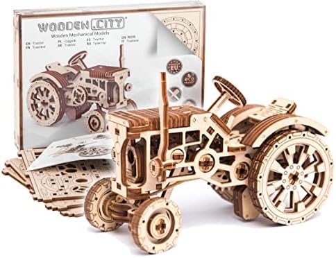 WOODEN.CITY Tractor 3D Puzzles for Adults – Mechanical Farm Tractor Model for Adults & Teens, 148-Piece DIY Kit with Moving Wheels, Made in EU by WoodenCity