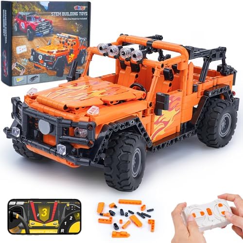 VERTOY STEM Building Car Toys for Kids Boys - Remote & APP Control Block Set, Birthday Gifts for Age 8-12 13+ Year Old, Bigger Orange Model(740+ pcs) by VERTOY