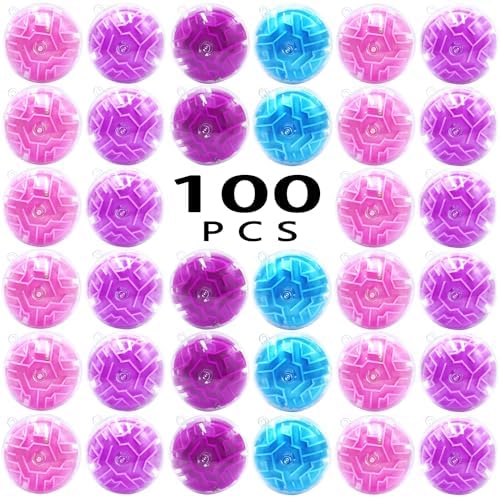 100 Pcs Puzzle Maze Ball Mini 3D Gravity Cube Puzzle Ball Toy for Kids Ages 3 6 7 8-10, Educational Challenges Magic Brain Teasers Games for Boys Girls Birthday Gifts Classroom Prize by Yomwet
