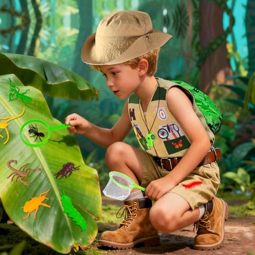 Kyson Kids Explorer Costume and Bug Catcher Kit 22Pcs with Vest,Hat,Net,Tweezers-Safari Camping Adventure Gear for Outdoor Exploration Ages 3-8 Boys Girls (Khaki) - Image 6