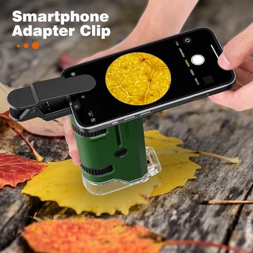 100x-250x Pocket Microscope for Kids Adults, Protable Handheld Miniscope, Mini Microscope Kit for Kids Adults Home School Lab Biology Science Education, Green - Image 3