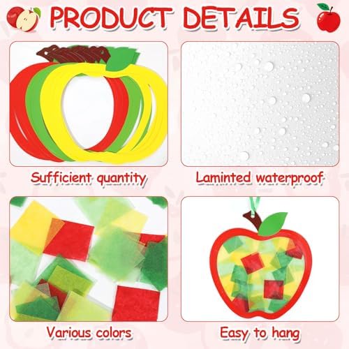 Qyeahkj 36 Set Fall Apple Suncatchers Crafts for Kids DIY Autumn Window Tissue Paper Craft Kit Hanging Decor for Back to School Home Activity Art Project Birthday Party Favor Gift - Image 3