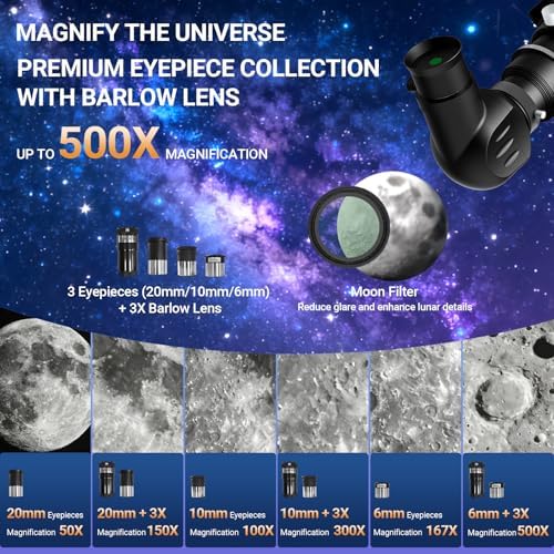 NACATIN Astronomy Telescope for Adults & Professionals, 90mm Aperture 1000mm with Dual Slow-Motion Rods - for Ultra-Smooth & Precise Tracking, Telescope for Adults high Powered for Moon & Planets - Image 3