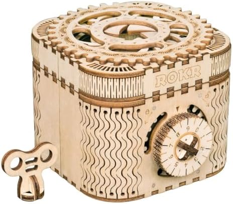 ROKR 3D Wooden Puzzle Mechanical Treasure Box Model DIY Brain Teaser Projects for Adult Age 14+ Birthday Gift Educational Toys Wooden Puzzles for Adults by ROKR-InterestingSmartPuzzleToys